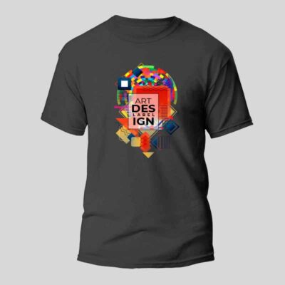 t-shirt με εκτύπωση πολυχρωμη στο μπροστα μερος μαυρο